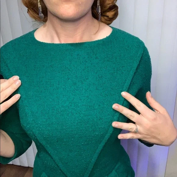 Vintage Emerald Green Joan Mad Men 1950s 3/4 Sleeve Dress - Picture 5 of 12